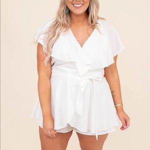 Chic Soul Going International Romper, Cream Size 2X